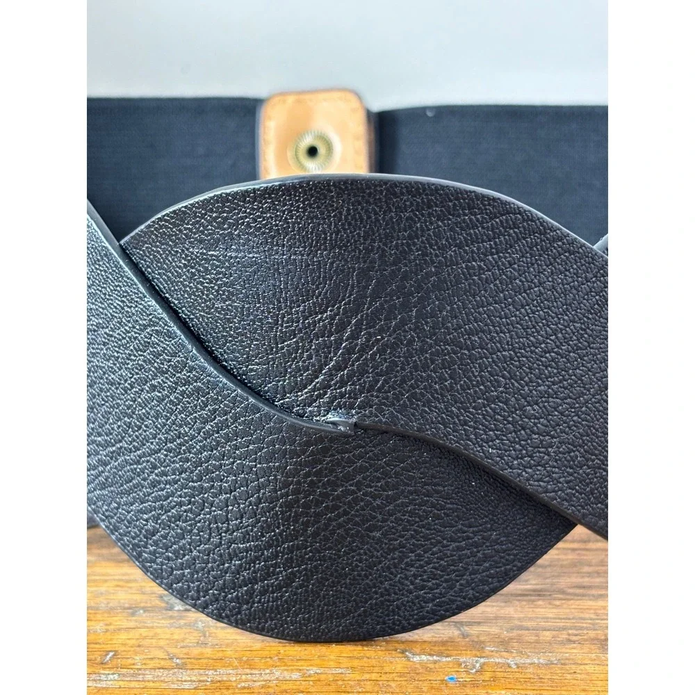 Anthropologie Remi Reid Black Braided Vegan Leather Wide Elastic Waist Belt S/M - Picture 3 of 9